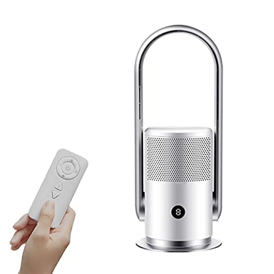 yeSJRL Ventilador sin aspas y purificador de Aire, Ventilador de Torre con Temporizador de 1-8 H, Sacudida de Cabeza 80 °, 10 velocidades Velocidad de