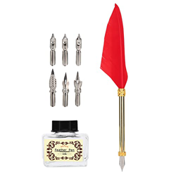 Bolígrafo de Plumas Vintage, Bolígrafo de Inmersión de Plumas, Portalápices Dorado Cómodo de Sostener para un Bonito Regalo de Cumpleaños para Colegas en oferta