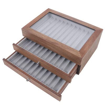 34 ranuras para pluma estilográfica de madera, soporte para vitrinas, 3 capas de nogal, caja expositora con acrílico transparente