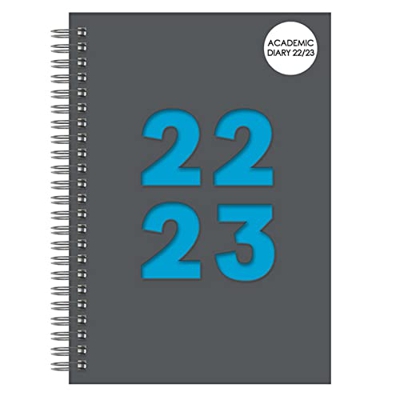 Elegante diario académico de mitad de año con vista semanal A5, cubierta suave, color gris y azul