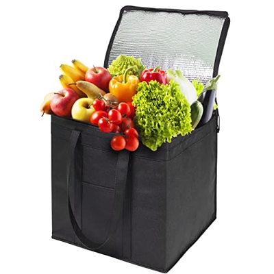 Bolsa nevera grande 32 L, plegable, aislante, 30 x 30 x 36 cm, bolsa isotérmica para picnic, almuerzo, barbacoa, entrega de comida o compra (negro)