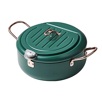 Yolispa Freidora Tempura de acero inoxidable 304 con protector contra salpicaduras, control de termómetro para freír verduras, mariscos, uso doméstico