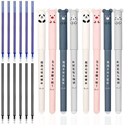 12 Piezas Bolígrafos de Gel Borrables de 0,35 mm, Bolígrafos Borrables, Gel Ink Rollerball Pen, Bolígrafos de Tinta de Gel, con 24 Negro y azul recarg