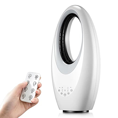yeSJRL Ventilador sin aspas, 7,5 H Temporizador Ventilador eléctrico, Ventilador de Torre con Ventilador de Mesa silencioso de 3 velocidades - 60 ° Sa