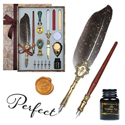 Zhiaek Pluma de Escritura Conjunto de Tinta Pluma de Inmersion con 5 Plumines Adicionales y Tinta, Soporte para Bolígrafos, Cera de Sellado y Barras d en oferta