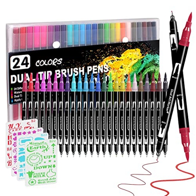 Rotuladores Lettering 24 Colores Fineliner Rotuladores Punta Pincel Fieltro Marcadores de Acuarela Para Niños Adultos Colorear, Esbozar, Pintar, Dibuj