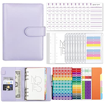 Cuaderno de carpeta A6 PU, planificador de carpeta de presupuesto con bolsillos de sobres de efectivo, organizador de efectivo, billetera de ahorro de