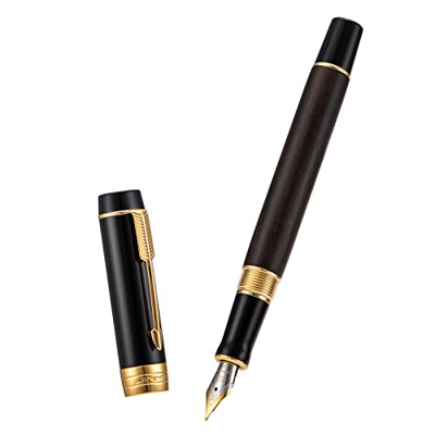 Jinhao - Pluma estilográfica (100 unidades, madera negra, punta extrafina con convertidor y estuche de metal)