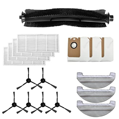 ZELDUO Kit de repuesto para robot barredor, contiene 1 cepillo de rodillo, 4 filtros, 6 cepillos laterales, 3 toallitas y 3 bolsas de polvo para aspir