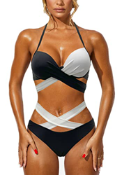 Trajes de Baño Bikinis Brasileño Mujer de Dos Piezas Bañadores Brasileno Doble Frontal Cruzada Traje de Baño Bikini Triangulo Push Up (Negro-Blanco, S en oferta
