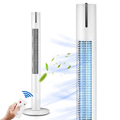 yeSJRL Ventilador de Torre con Mando a Distancia de 90cm - Ventilador de pie con 90°oscilación - 3 velocidades 3 Modos de ventilación - Temporizador d