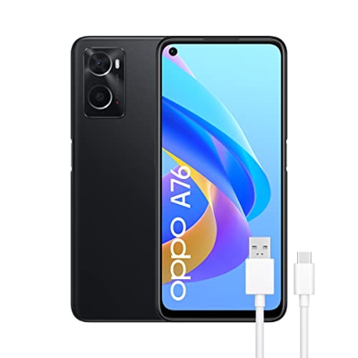 OPPO A76 - Smartphone 128GB, 4GB RAM, Dual SIM, Pantalla 6,56”, Cámara 13MP+2MP, Cámara selfie 8MP, Batería 5000mAh, Carga Rápida 33W - Negro