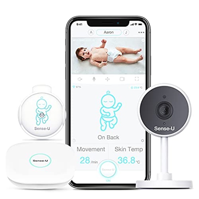 Sense-U Video + Baby Monitor 2 con cámara HD de 1080P, audio bidireccional, visión nocturna, sensores de temperatura de la piel de movimiento abdomina