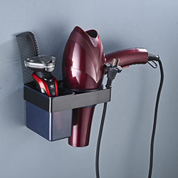 HANFU Soporte Secador Pelo Pared, Autoadhesivo Soporte Secador de Pelo Sin Taladro, Colgador Secador Pelo de Aluminio con Almacenamiento ABS, Secador  precio