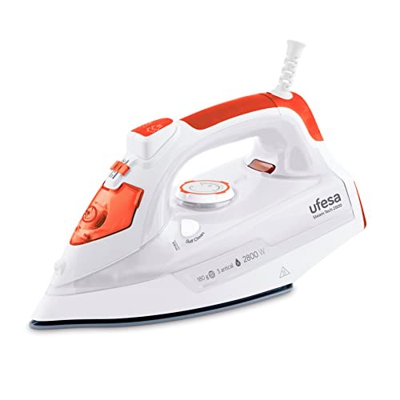Ufesa Steam Tech 2800 Plancha de Vapor 2800W, Golpe de Vapor Max 180gr y Variable 0-30gr /min, Suela Cerámica, Vapor o en Seco, Triple Sistema Antical