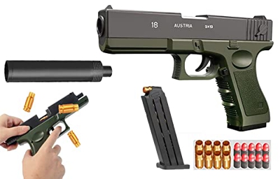 ZHEDALANG Shell Ejection Soft Bullet Toygun,Pistola de Juguete de Bala Suave con Cargador de Expulsión y Silenciador, Niños,Divertido Juego Al Aire Li