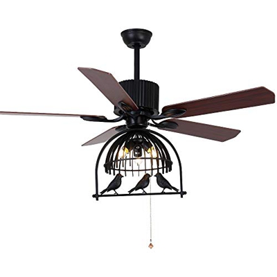 DSJ Industrial Wind Bird Cage Candelier Electric de Village American Village Retro Retro Home Frecuencia Variable Ventilador de Techo Silencioso Luces