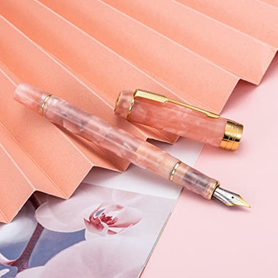 Jinhao 100 Mini Classic Pluma Estilográfica Rosa Celuloide, Pluma Fina con Convertidor y Estuche de Metal