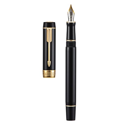 Jinhao 100 mini pluma estilográfica clásica con ribete dorado, punta extrafina con convertidor y estuche de metal