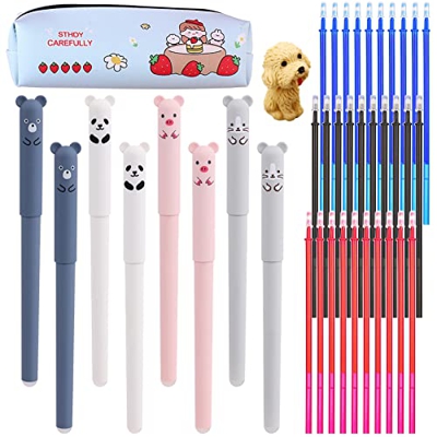 8 Sticks De Boligrafos Papeleria Borrable Kawaii Boligrafos De Gel Con 30 Recambios Boligrafos Borrables Negro、Azul、Rojo Viene Con Borrador y Bolsillo