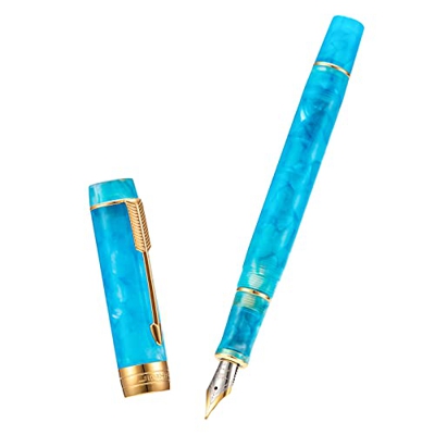 Jinhao 100 mini pluma estilográfica clásica de celuloide, punta fina con convertidor y estuche de metal