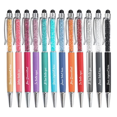 Bolígrafo metálico personalizable 2 en 1, Bolígrafo con tu texto personalizado con cristales integrados (12, Arco iris)