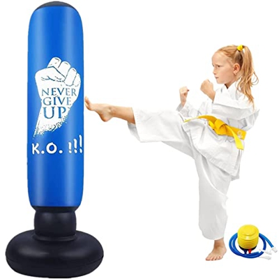 EQARD Saco de Boxeo Hinchable de Niños 157cm Bolsa de Boxeo Independiente para Rebote Inmediato Sacos de Boxeo para Practicar Kárate Taekwondo MMA (Az