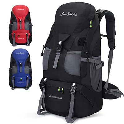 jianyana Mochila de Senderismo 50L con Cubierta de lluvia, Mochila Impermeable al Aire Libre Trekking Viaje Camping Escalada Mochila para Hombres Muje