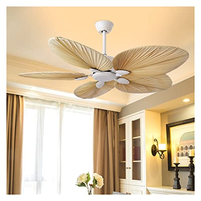 n/a 52 pulgadas brisa natural hoja de palma Hojas de ventilador 220V Control remoto Ventilador de techo Sala de estar (Color : White, Size : 52inch)