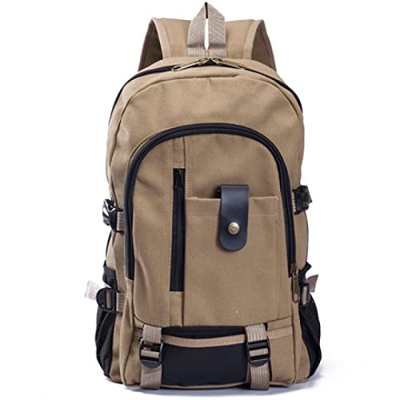 QQYG Mochila De Lona Vintage Para Hombre Mochila De Viaje Mochila Deportiva Bolsa De Camping, Cáqui escuro