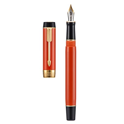 Jinhao 100 Mini Classic Pluma Estilográfica Naranja Celuloide, Pluma Fina con Convertidor y Estuche de Metal