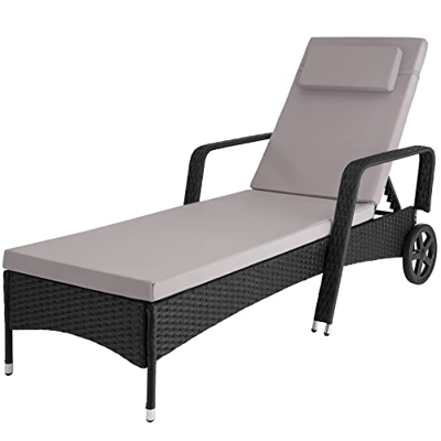 tectake 801041 Tumbona de ratán y Aluminio para jardín, Asiento de ratán sintético para terraza con Ruedas y Respaldo Ajustable, Mobiliario de Exterio
