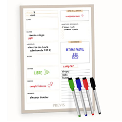 Previs Planificador Semanal Magnetico para Nevera y Escritorio A4 con 4 Rotuladores - Pizarra Magnetica Nevera - Calendario Magnetico con Lista Compra características