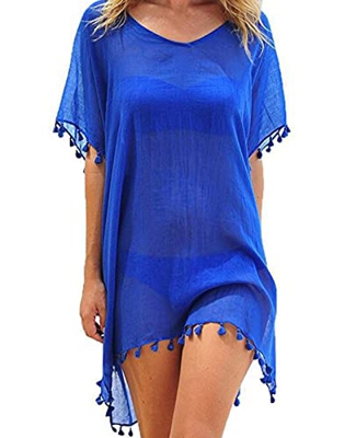 heekpek Mujer Borla Trajes de Baño Gasa Pareos Ropa de Playa Beach Bikini Cover Up Camisolas y Pareos Pareos Playa Mujer