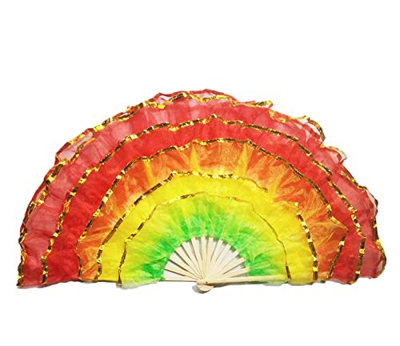 WYZI Abanicos Españoles, 2Pcs Large Folding Fan Chic Green-Red Five-Layer Gauze Bamboo Fans Phnom Penh Handheld Hand Fans Handmade Chinese Fan For Dan