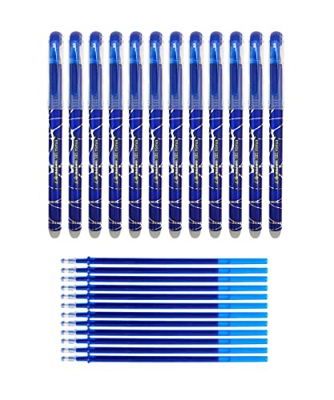 RHardware bolígrafos de tinta azul,12 bolígrafos borrable de 0,7mm y 12 recambio de gel de bolígrafos