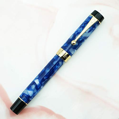 Jinhao 100 Centennial Blue Marble Resin Pluma estilográfica, punta extrafina de iridio con ribete dorado