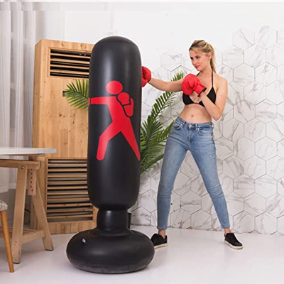 SANON Saco de boxeo inflable para 63 juguete de boxeo vertical de pie libre alto para entrenamiento marcial de fitness