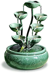 Tabletop Fountains Chinese Style Ceramics Lotus Leaves Water Fountain Household Decoration Office Desktop Fountains Waterscape for Gifts Desktop Fount en oferta