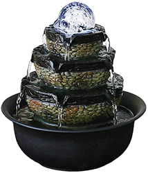 Tabletop Fountains Relaxation Waterfall 4-Step Little Water Fountain Led Ball Decoration Portable Feng Shui Fountain Indoor and Outdoor Desktop Founta precio