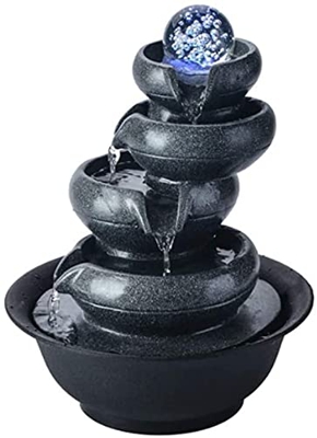 Tabletop Fountains Tabletop Water Fountains Waterfall Tiered Stone Home and Office Indoor Fountain Lucky Fengshui Fountain Tabletop Fountain Desktop F