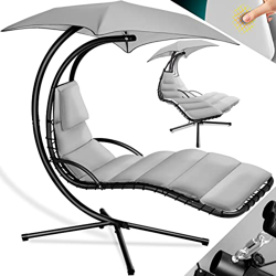 KESSER® Tumbona flotante con sombrilla, tumbona colgante, altura 200, longitud 194, ancho 100 cm, tumbona relax, columpio, soporta hasta 120 kg, cojín en oferta