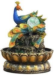 Tabletop Fountains Creative Peacock Indoor Water Fountains with Led Light and Lucky Ball Office Home Water Feature Decorations Tabletop Fountains Desk en oferta