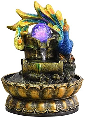 Tabletop Fountains Creative Peacock Indoor Water Fountains with Led Light and Lucky Ball Office Home Water Feature Decorations Tabletop Fountains Desk