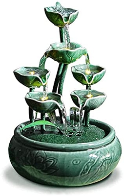 Tabletop Fountains Chinese Style Ceramics Lotus Leaves Water Fountain Household Decoration Office Desktop Fountains Waterscape for Gifts Desktop Fount