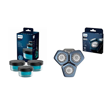 Philips Cabezales de afeitado SH71/50 compatibles con las afeitadoras + Pack de 3 recambios de líquido Quick Clean Pod, 669 g