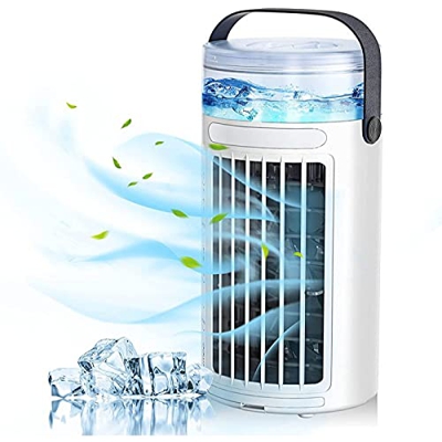 YANRU Aire Acondicionado Camper - Luces Led De 7 Colores Mini Enfriador, 3 Velocidades Ajustables Ventilador para El Coche, para La Oficina De Viajes 