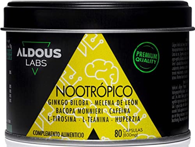 Nootrópico Natural | 80 Cápsulas 800mg | Memoria, Concentración, Energía | Ginkgo Biloba, Melena de Leon, Cafeina, Bacopa Monnieri, Tirosina, Teanina,