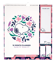Calendario pared Snoopy con notas adhesivas y bolígrafo - Calendario de pared desde septiembre 2022 hasta diciembre 2023 - Calendario familiar - Plani características