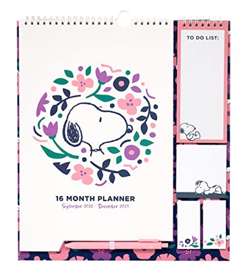 Calendario pared Snoopy con notas adhesivas y bolígrafo - Calendario de pared desde septiembre 2022 hasta diciembre 2023 - Calendario familiar - Plani